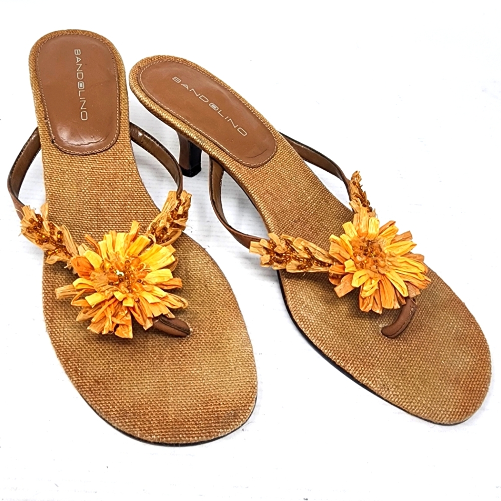 Bandolino Vintage 90s‎ Women's Tan Floral Sandals Size 8